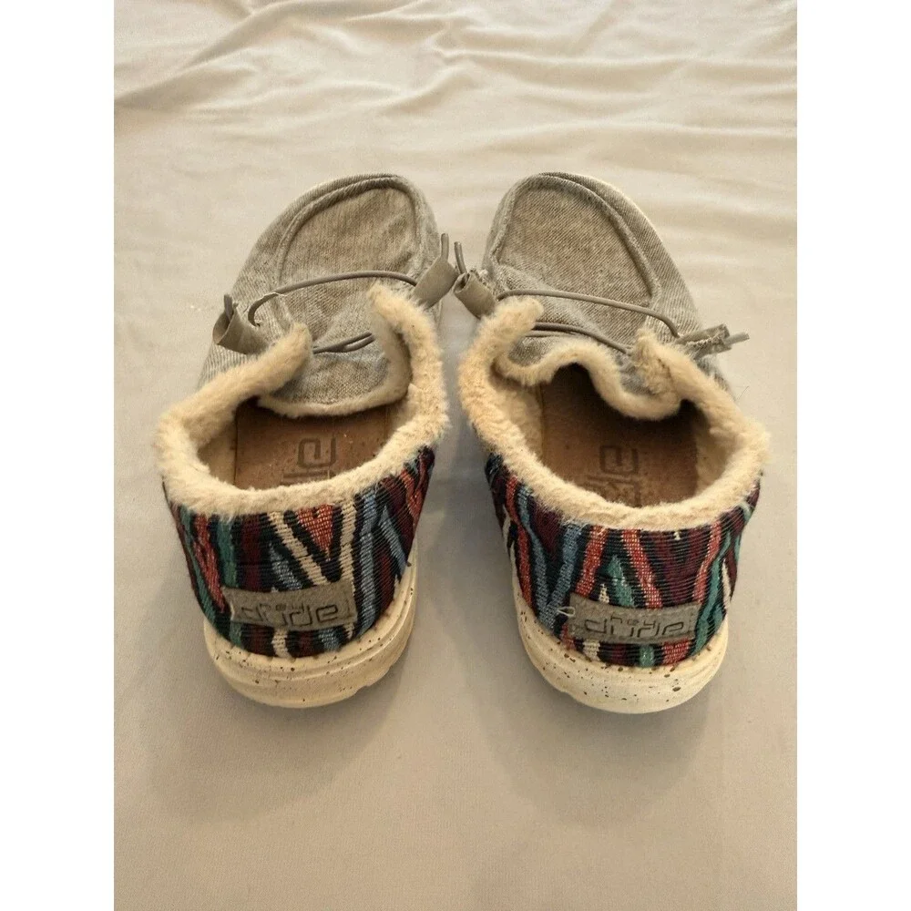 HEYDUDE Wendy Funk Wool Gray Faux Fur Lined Lightweight Loafer US 9 EU 40